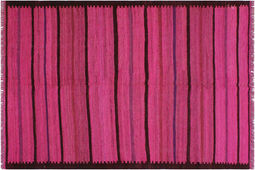 Flat Weave Kilim, Antique, Navaho, Vintage, Handmade, Modern Kilim Pink Purple Hand-Woven Rectangle 100% Wool Area Rug 5 x 7